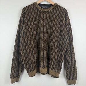 Brandini Le Collezioni Sweater Mens 2XL Black Tan Zigzag Texture Wool Grandpa‎